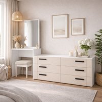 Cômoda Lisboa 6 Gavetas com Espelho Creme/Branco - Politorno