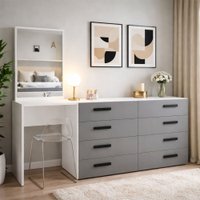 Cômoda Lisboa 8 Gavetas com Espelho Cinza/Branco - Politorno
