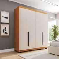 Guarda-Roupa Solteiro Madrid 4 Portas 4 Gavetas Creme/Freijó - Politorno
