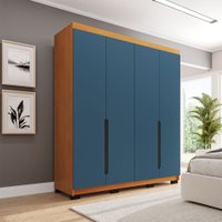 Guarda-Roupa Solteiro Madrid 4 Portas 4 Gavetas Azul/Freijó - Politorno