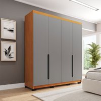 Guarda-Roupa Solteiro Madrid 4 Portas 4 Gavetas Cinza/Freijó - Politorno