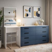 Cômoda Lisboa 8 Gavetas com Espelho Azul/Branco - Politorno