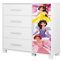 Comoda 4 Gavetas 1 Porta MDF 81 cm Livia Princesas Decmade
