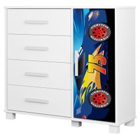 Comoda 4 Gavetas 1 Porta MDF 81 cm Livia Azul Decmade