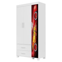 Guarda Roupa Infantil 3 Portas 2 Gavetas MDF 89 cm Livia Vermelho Decmade