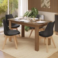 Conjunto Sala de Jantar Linhares Mesa Tampo de Vidro 4 Cadeiras Rustic/Preto Madesa