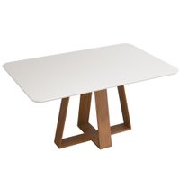 Mesa Sala de Jantar 1,60m Tampo em Vidro Maria - Madeirado/Off White