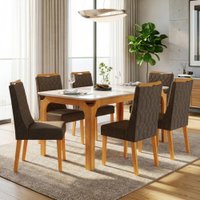 Mesa Sala de Jantar 1,60m Tampo em Vidro Mel - Cedro/Off White