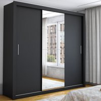 Guarda-Roupa Casal Bello 3 Portas de Correr com Espelho 4 Gavetas Preto - Pnr Móveis