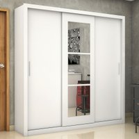 Guarda-Roupa Casal Clarice 3 Portas 4 Gavetas com Espelho Branco - Pnr Móveis