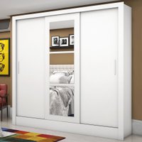 Guarda-Roupa Solteiro Bologna 3 Portas de Correr com Espelho Branco - Pnr Móveis