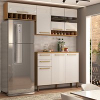 Cozinha Compacta Notte 7 Portas 2 Gavetas 100% Mdf com Vidro Amêndoa/Off White - Panorama Móveis