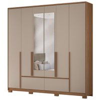Guarda Roupa Casal 6 Portas 217 cm Com Espelho Denver Carvalho Fendi Moval