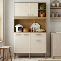Armário De Cozinha Compacta 5 Portas 3 Nichos Dhyana - Madeirado/Off White