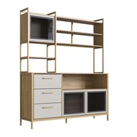 Armário de Cozinha Estilo Industrial Compacto com Pé Arenas Champanhe 150x39x179cm Placa e Ponto