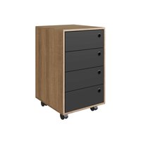 Gaveteiro para Escritório 4 Gavetas Organizador Multiuso MDF 61cm com Rodinhas Mel e Grafite Office