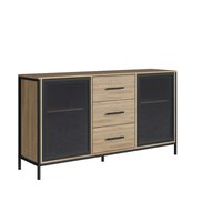 Balcão Armário para Cozinha Sala De Jantar Buffet Oak Preto 150cm Estilo Industrial Placa e Ponto