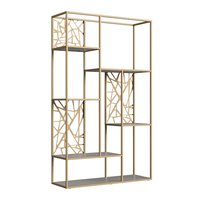 Estante Alta Sala de Estar 6 Prateleiras Industrial Arenas Metal 202x122x39cm Champanhe Placa e Ponto