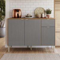 Balcão de Cozinha 1,20m 3 Portas 1 Gaveta Surya - Madeirado / Cinza