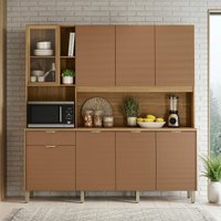 Armário De Cozinha Compacta 8 Portas 4 Nichos Namastê - Madeirado / Caramelo