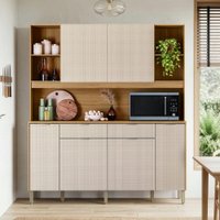Armário De Cozinha Compacta 6 Portas 5 Nichos Mantra - Madeirado/Off White