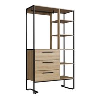 Closet Guarda Roupas Aberto 3 Gavetas 5 Prateleiras Oak Metal Preto 103x44x182cm Placa e Ponto