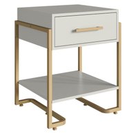 Mesa de Cabeceira Quarto com 1 Gaveta Criado Mudo Industrial 49cm Arenas Champanhe Placa e Ponto
