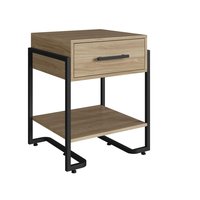 Criado Mudo Quarto Industrial Moderno 49cm Mesa de Cabeceira Oak Metal Preto Placa e Ponto