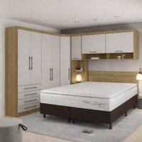 Conjunto Quarto Queen Base Box e Colch&atilde;o 7 Pe&ccedil;as 8 Portas 4 Gavetas Paris Eucam&oacute;veis