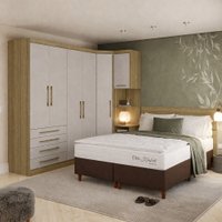 Conjunto Quarto Queen Base Box e Colch&atilde;o 6 Pe&ccedil;as 6 Portas 5 Gavetas Paris Eucam&oacute;veis