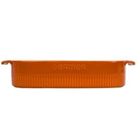 Travessa Retangular 30x21cm Laranja Germer Porcelana Assadeira Forma Canelada Média