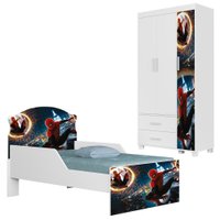 Guarda Roupa Infantil 3 Portas 2 Gavetas e Mini Cama Infantil 153x79 MDF Livia Aranha Decmade