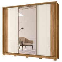 Guarda Roupa Casal 3 Portas De Correr 260 cm Com Espelho Nevada Freijo Off White Moval
