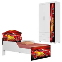 Guarda Roupa Infantil 3 Portas 2 Gavetas e Mini Cama Infantil 153x79 MDF Livia Vermelho Decmade