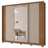Guarda Roupa Casal 3 Portas De Correr 260 cm Com Espelho Nevada Carvalho Fendi Moval