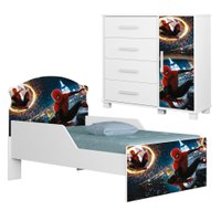 Mini Cama Infantil 153x79 e Comoda 4 Gavetas 1 Porta MDF Livia Aranha Decmade