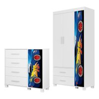 Guarda Roupa Infantil 3 Portas 2 Gavetas e Comoda 4 Gavetas 1 Porta MDF Livia Azul Decmade