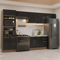 Armário de Cozinha Completa 350 cm Rustic/Preto Lux Madesa 01