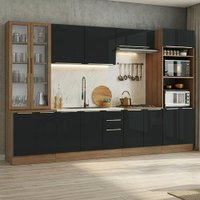 Armário de Cozinha Completa 340 x 60 cm Rustic/Preto Lux Madesa 04