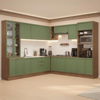 Armário de Cozinha Completa de Canto 549 cm Rustic/Verde Vik Madesa 01