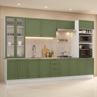 Armário de Cozinha Completa 340 cm Branco/Verde Vik Madesa 01