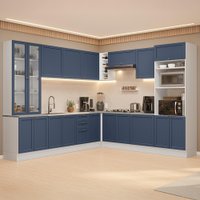Armário de Cozinha Completa de Canto 549 cm Branco/Azul Vik Madesa 01