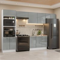 Armário de Cozinha Completa 350 cm Branco/Cinza Lux Madesa 01