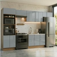 Armário de Cozinha Completa 350 x 60 cm Rustic/Cinza Lux Madesa 02