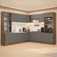 Armário de Cozinha Completa de Canto 549 cm Rustic/Cinza Vik Madesa 01