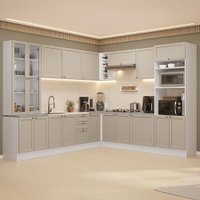 Armário de Cozinha Completa de Canto 549 cm Branco/Crema Vik Madesa 01