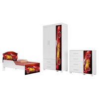 Quarto Infantil 3 Peças Com Mini Cama MDF Livia Vermelho Decmade