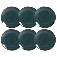 Jogo 6 Pratos de Sobremesa 19,5cm Orgânico Azul Oceano Bolo Torta Porto Brasil Mesa Posta
