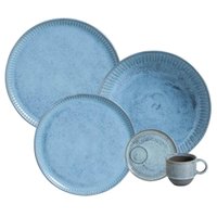 Aparelho de Jantar 30 Peças Azul Cerâmica Breeze Porto Brasil Mesa Posta Elegante 6 Pessoas