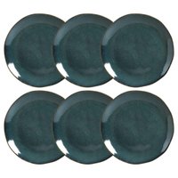 Jogo 6 Pratos Rasos em Cerâmica Orgânico para Sushi Oceano Porto Brasil 26,5cm Azul Sashimi